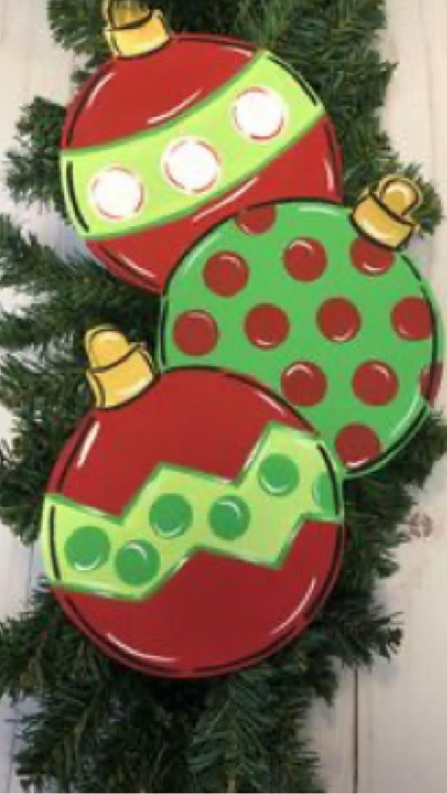 Three Christmas Ornaments Door Hanger (wood)