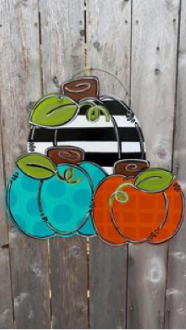 Three Pumpkins Wood Door Hanger