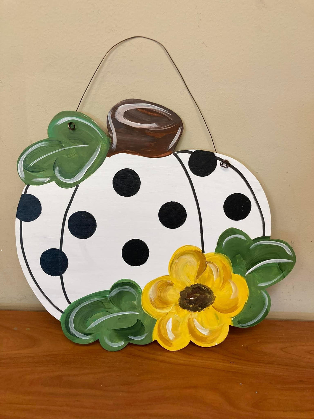 White Pumpkin Wood Door Hanger