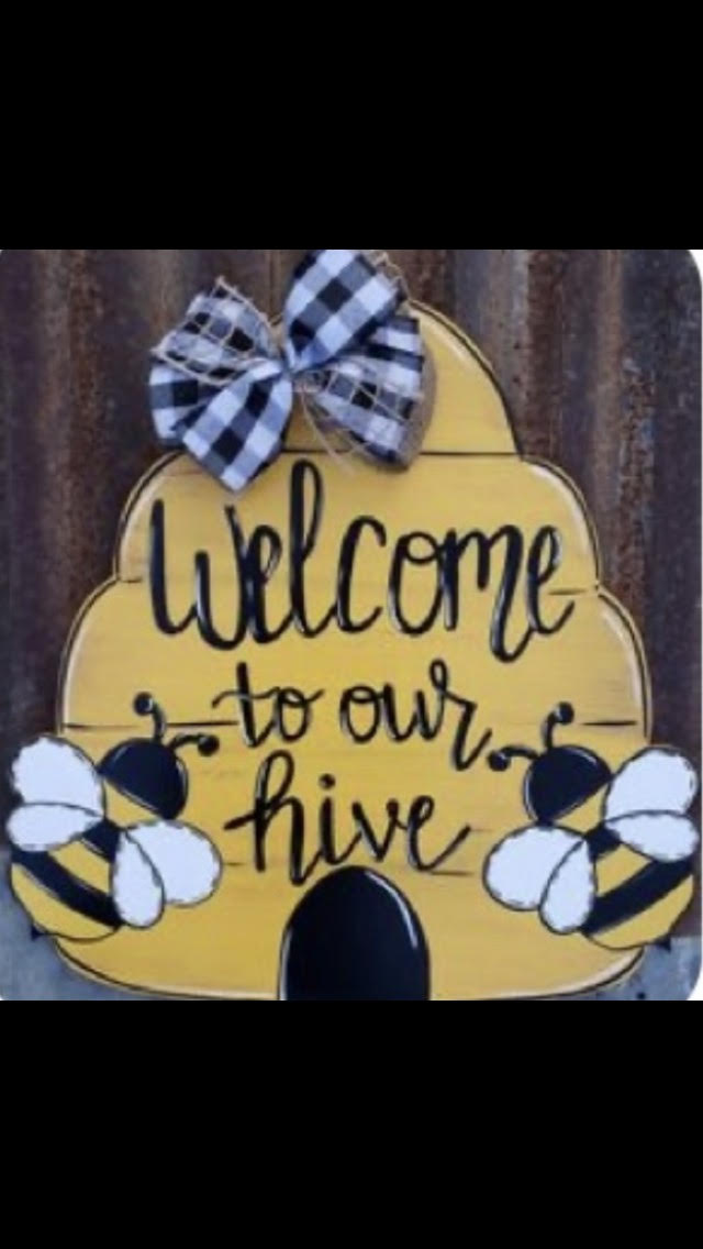 Honey Hive Wood Door Hanger March 9th